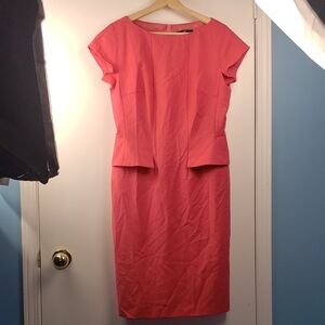 Hugo Boss Dinaro Sheath in Pink Peplum Stretch Wool Dress US 6